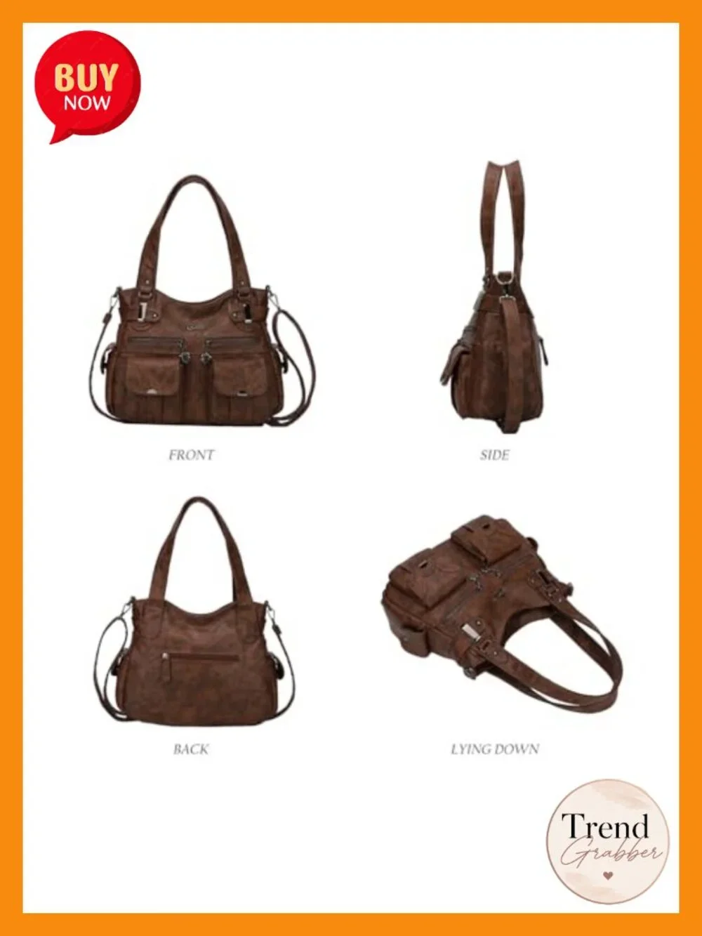 PU Leather Hobo Bag Multi-Pocket Shoulder Tote Purse Large